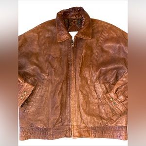London Fog Vintage Brown Large Men's Sz M Genuine Leather Biker Bomber Jacket